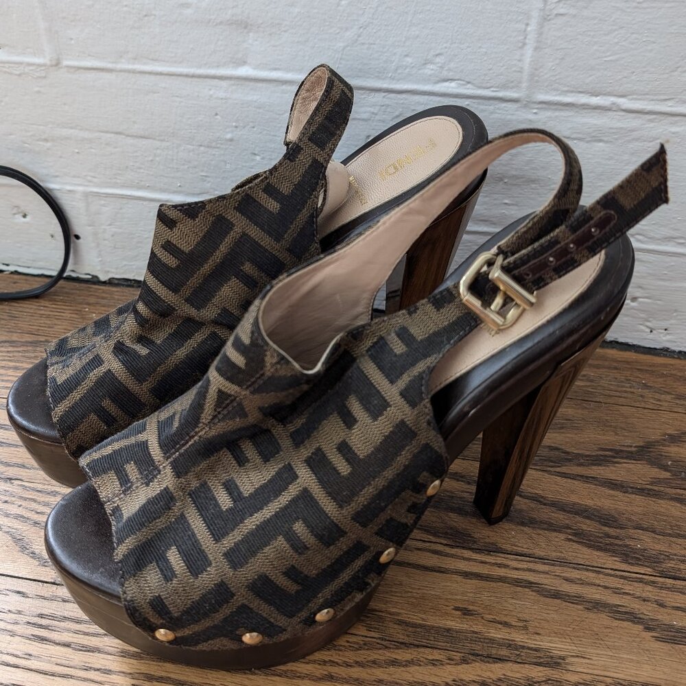 Fendi Zucca Platform Clog Heels